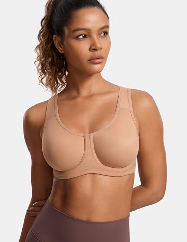 Image of SYROKAN Women's Max Control Underwire Sports Bra High Impact Plus Size with Adjustable Straps Unlined Bra