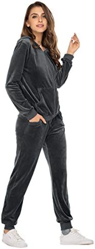 Hotouch Women's Tracksuit Set Velour Sweatsuit Warmup Suits with Pocket Grey XXL