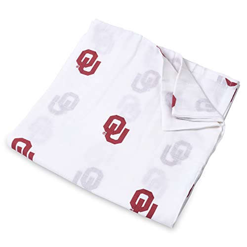 Image of Three Little Anchors University of Oklahoma Sooners Muslin Swaddle Blanket – Officially Licensed Ultra-Soft 47” x 47” Cotton Muslin Baby Swaddle | Newborn Blanket | OU Infant Gift