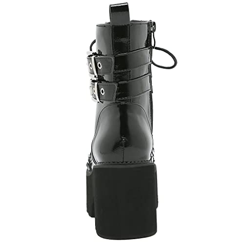 Image of Parisuit Womens Goth Patent Ankle Boots Platform Chunky Combat Boots