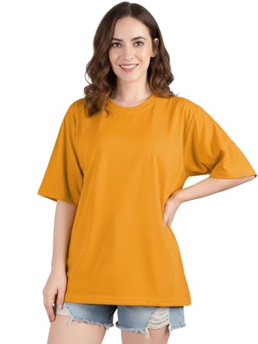Image of LEOTUDE Women's cotton Oversized Fit Oversized Half Sleeve Tshirt, Round Neck Longline Drop Shoulder Solid T-Shirt