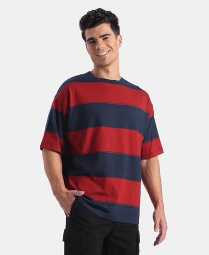 Image of Jockey UM24 Men Super Combed Cotton Rich Striped Oversized Tshirt