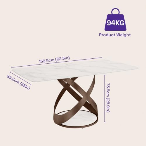 Image of Wakefit Mochi Dining Table - Alaska White - 6 Seater I Marble Finish I Vitrified Tile Top I Alaska White