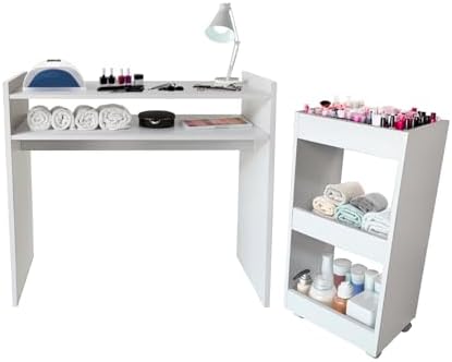 Mesa de Manicure com Carrinho, 3 Prateleiras, para Salões de Bele...