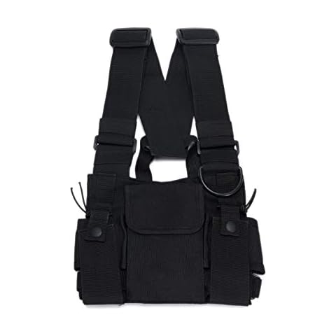 Radio Chest Harness Rig Holster Pack with Front Pouches and Zipper Bag for Universal Walkie Talkies Cover