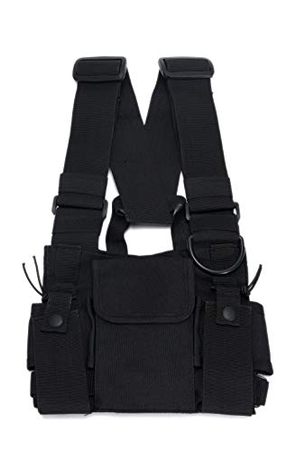 Radio Chest Harness Rig Holster Pack with Front Pouches and Zipper Bag