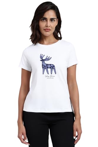 Image of Van Heusen Women's Cotton T-Shirt | Soft Breathable Cotton | Relaxed fit | Lounge Tee| Printed | Round Neck | Short Sleeve| Comfortable Everyday Wear | Style 55432