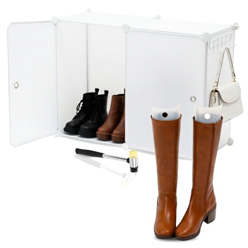 LifeProject3003 - Zapatero Modular Apilable Para Botas Altas Con Puertas Cerradas Soporte De Caña Incluido Con Ganchos Lateral Percha Martillo Para Montaje Almacenamiento Vertical Impermeable