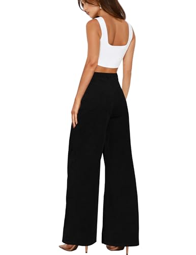 Corduroy High Waisted Wide Leg Pants for Women Dress Pants 2025 Elastic Waist Casual Straight Trousers with Pockets4