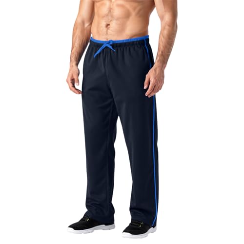 Men's Lightweight Sweatpants Loose Fit Open Bottom Mesh Athletic Pants with Zipper Pockets