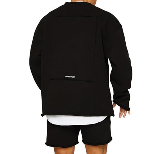 Men's 2 Piece Athletic Outfits Crewneck Long Sleeve Pullover Tops and Shorts Baggy Trendy Solid Color Tracksuit Sets2