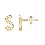 Sterling Silver Stud Earrings, 925 Sterling Silver Initial Stud Earrings Gold Plated Hypoallergenic Earrings for Women Sensitive Ears