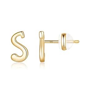 Sterling Silver Stud Earrings, 925 Sterling Silver Initial Stud Earrings Gold Plated Hypoallergenic Earrings for Women Sensitive Ears