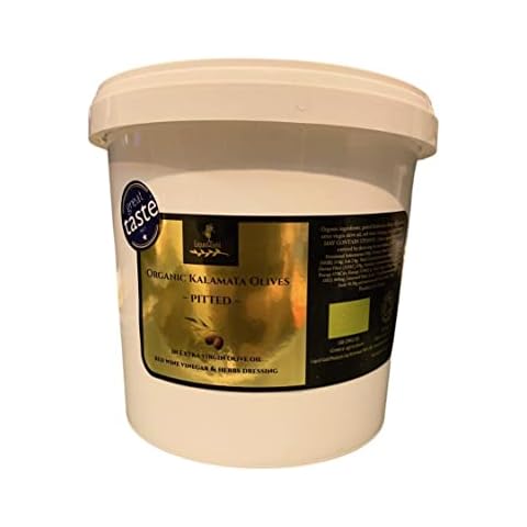 Liquid Gold ™ Organic Greek Kalamata Olives Pitted, in Extra Virgin Olive Oil and herb Dressing, Great Taste Award 2015. 2Kg Barrel Cover