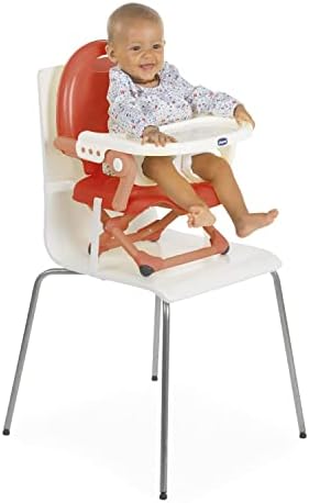 Chicco Pocket Snack Booster Seat for 6 Months to 3 Years (15 kg), Portable High Chair, Adjustable, with Compact Closure and Removable Plate, Poppy Red