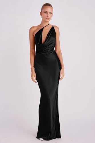 Memoriesea Women's Low Cut Cowl Neck Open Back Tie Up Cocktail Party Maxi Dress2