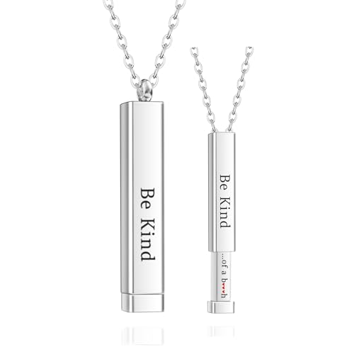 Gracayfr Be Kind Of A B Necklace Hidden Message Necklace Square Tube Vertical Bar Remember Who You Are Sister Best Friend Friendship Inspirational Necklace Jewelry Gifts Silver