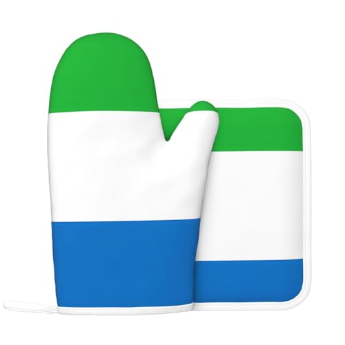 Ensemble de gants de cuisine et maniques avec motif drapeau de la Sierra Leone. Gants de cuisine et maniques imprimés, antidérapants et résistants à la chaleur