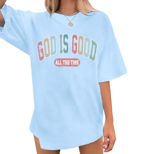 Image of Christian Shirts for Women Oversized God is Good Shirt Religious Jesus Faith Inspirational Tshirt Bible Verse Tee Top