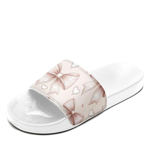 Trendy Preppy Aesthetic Slide Sandals for Women, Comfortable Stylish Bow Print Design Girls Beach Outdoor Slippers2