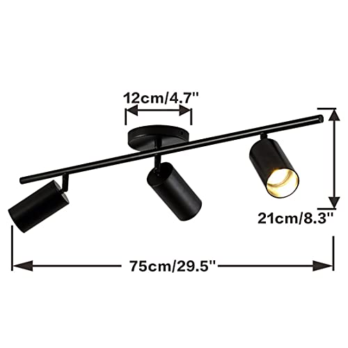Image of KCO Lighting Modern Matte Black Track Lighting 3-Lights Kitchen Track Lighting Fixtures Ceiling Indoor Flush Mount Ceiling Spotlights Dimmable LED Ceiling Spot Light (3-Light)