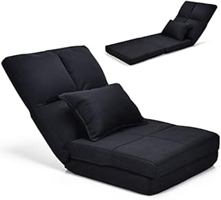 CASART Folding Lazy Sofa, 6 Positions Adjustable Floor Lounger Sleeper with Pillow, Home Office Foldable Padded Floor Seat for Living Room, Bed Room (Black)