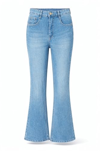 Image of DHYANAM Women High Waist Bootcut Jeans for Women | Stretchable Flared Denim Pants | High Rise Bell Bottom Jeans | Slim Fit Trendy Casual Wear for Girls