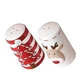 MAGICLULU 2 Stück Keramik Salz Pfefferstreuer Weihnachten Design Kleine Gewürzstreuer mit Geradem Zylinderdose Stabil Platzsparend für Küche Bbq und Festliche Dekoration