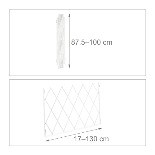 Relaxdays Hundeabsperrgitter, ausziehbar bis 130 cm, 87,5-100 cm hoch, Bambus, Hunde Schutzgitter für Treppe & Tür, weiß