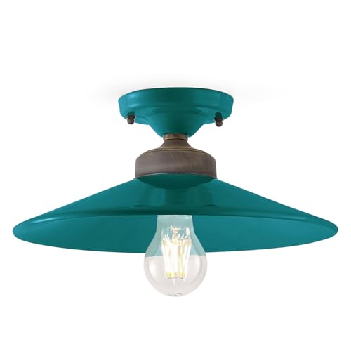 Plafonnier vintage vert pétrole fer céramique E27 luminaire rétro industriel salon