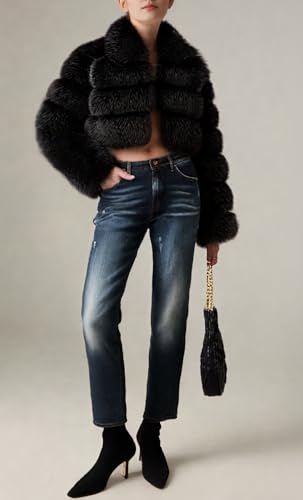 loveimgs Women Fluffy Faux Fur Coat Cropped Jacket Puffer Jacket Zip Up Winter Warm Fuzzy Teddy Jacket