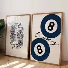 KEMEIQI Poster con stampa astratta su tela Retro Navy 8 Ball Blue Cheetah - Arte animale moderna e funky chic per la decorazione della camera da letto (80 * 120X2CM/cornice)