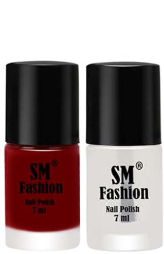 Image of Long Lasting Nail Polish | Nail Paint Combo 7 ml Each) - Set of 2 Dark Red-Top Coat