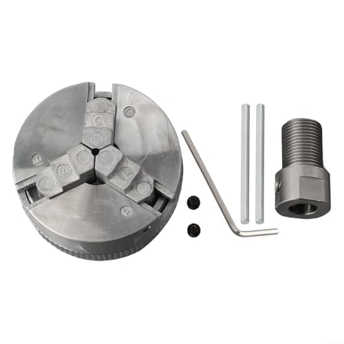 Mandril de torno manual de acero de alto carbono de 3 mandíbulas, autocentrado con pernos de montaje y llave para torno de carpintería (portabrocas + varilla de 8 mm)