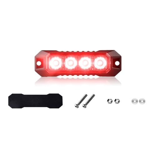 Red LED Surface Mount Emergency Strobe Light 1PCS Low Profile 4-LED Mini Flashing Warning Light with Sync Capability 17 Modes Waterproof Safety Signal Lamp for Truck Car 12V24V