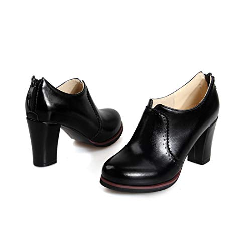 VOKLIN Women's Chunky Platform Oxford Pumps High Heel Round Toe Zipper Slip On Vintage Uniform Dress Shoes2