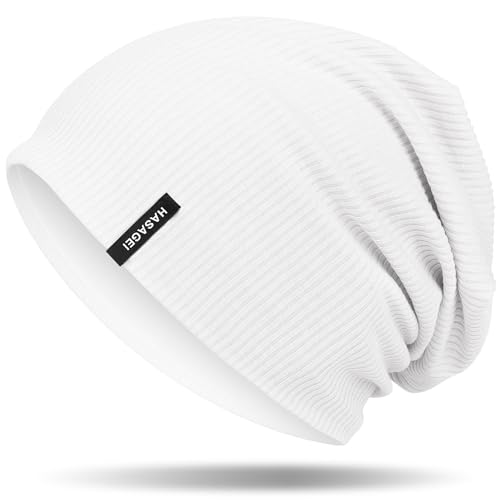 HASAGEI Mütze Herren Damen, Slouch Beanie Mütze Damen, Übergangszeit Weiche Leicht Modische Jersey Beanie, Unisex Warm Winter Mütze Ideal für Frühling Herbst und Winter (Weiß)