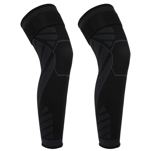 Adiwo Manga de compressão de perna completa, joelheira comprida basquetebol e ciclismo, proteção de suporte para correr suporte de coxa, proteção de mosquitos (par) L