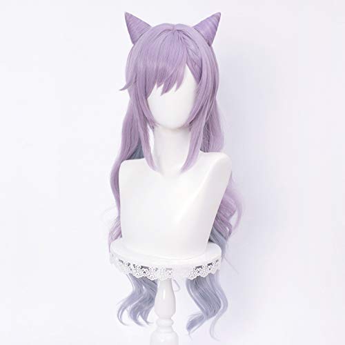 Image of LABEAUTE Anime Purple Wigs for Keqing Cosplay Hair Wig with Ponytails Horns Long Pigtails Wig for Halloween Kids Women + Free Cap