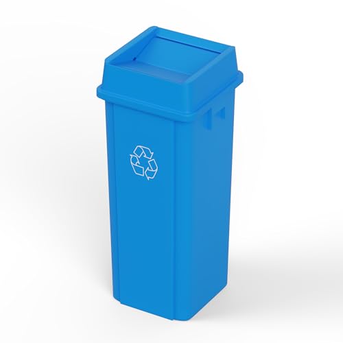 Image of 23 Gallon Blue Square Commercial Trash Garbage Can with Lid | Outdoor Office Restaurant School Kitchen