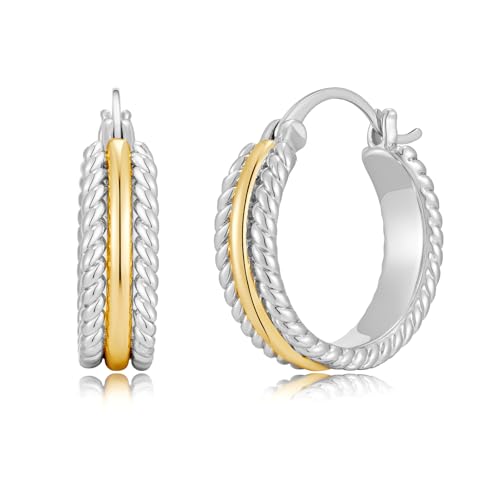 Two Tone Silver and Gold Plated Hoop Earrings for Women Mixed Metal Hypoallergenic Statement Jewelry Gifts (more silver two-tone)