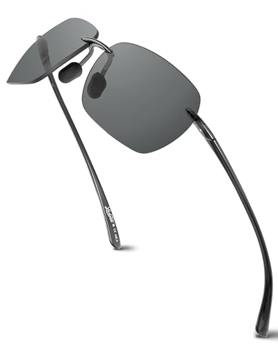 LADEESSE Sunglasses Men - Rimless Square Polarized Sunglasses - Lightweight TR90 Frame Sun Glasses with UV Protection
