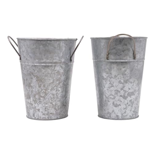 Hosley Set of 2 Galvanized Finish Bucket Vase with PVC Liner 5 Dia x 7 H Ideal Gift for Floral Arrangements Wedding Home Office Party DIY Indoor Outdoor Garden Patio