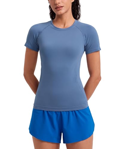 Image of CRZ YOGA Seamless T-Shirt Hip Length | Training, Chafe-Free, Slim Fit, Raglan Sleeves, Mesh Vents, Workout, Short Sleeve Tops for Women