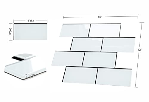 Azulejos de vidrio para salpicaduras de cocina autoadhesivos de metro blancos 3x6 pulgadas 7