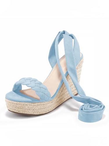 Image of Syktkmx Womens Braided Wedge Espadrille Sandals Lace Up Slingback Open Toe Summer Platform Heeled Shoes