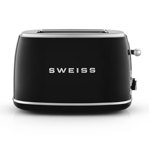 SWEISS Vintage Toaster GRS9, 2 Schlitze, 6 Leistungsstufen, Auftauen, speziell für Baguettes, schnell und gleichmäßig, einfache Reinigung, Krümelschublade, 850 W, Schwarz