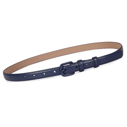 WHIPPY Women Skinny Leather Belt Thin Waist Jeans Belt for Pants in Pin Buckle Belt Navy Pants Size 30-36 Inches