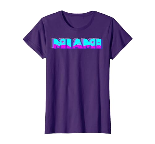 Miami - Florida Vaperwave Synthwave 80s Style Retro Design T-Shirt, Women, Purple, Small