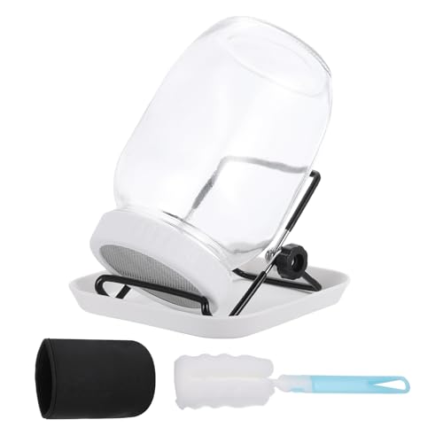 QUARKZMAN Barattolo Germogliatore Set - 1 Pezzo 1000ml Barattoli Germinazione con Supporto Custodia Vassoio Spazzola, per Germogli Broccoli Crescione Micro Ortaggi - Bianco